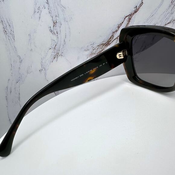 New CHANEL Sunglasses Brown Acetate Tortoise Square Gold Metal Chain CC - Picture 14 of 16